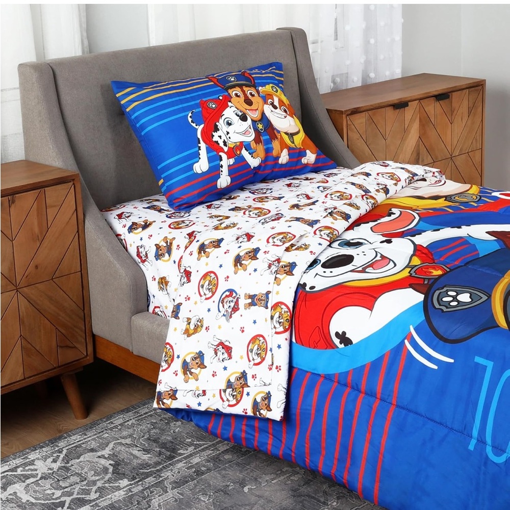 Paw Patrol 4-Piece Twin Bedding Set – Kids Comforter, Fitted Sheet, Flat Sheet &